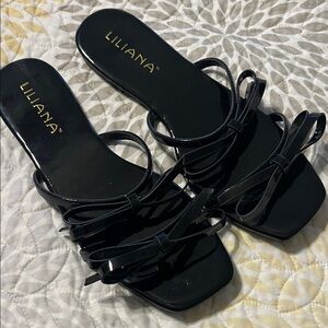 Liliana Black Bow Strap Sandals
